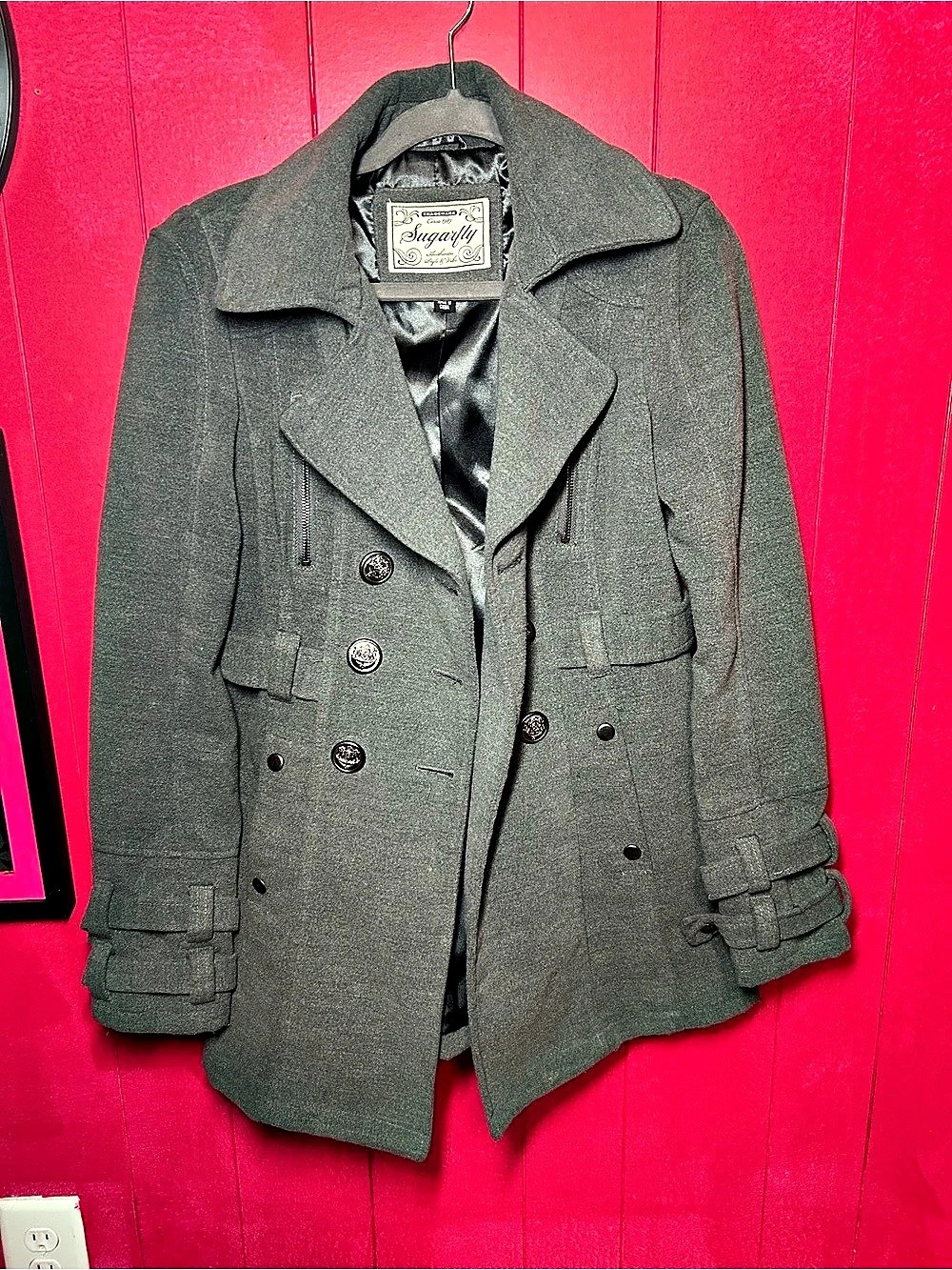 Sugarfly Pea Coat Double-Breasted Gray Coat Size Small Like New